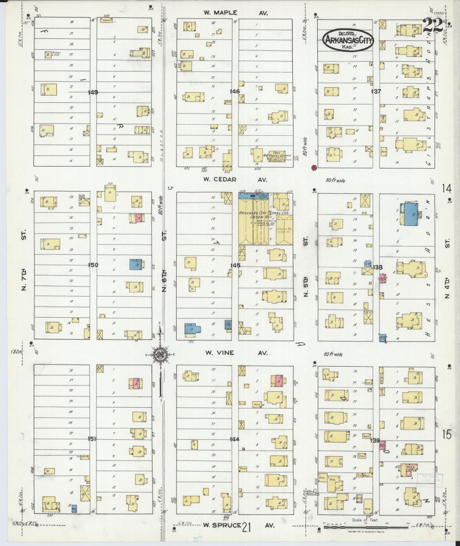 Sanborn Fire Insurance Map from Arkansas City, Cowley County, Kansas (1920), Sheet #0022 - Complete Map Set gallery image, historic Sanborn map, vintage wall art, Kansas Kansas
