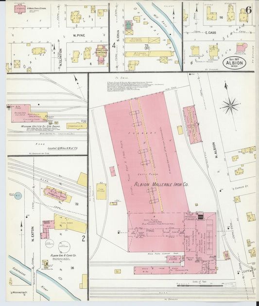 Sanborn Fire Insurance Map from Albion, Calhoun County, Michigan (1907), Sheet #0006 - Historic Sanborn Fire Insurance Map Print, vintage old map wall art, antique decor, genealogy gift, Michigan Michigan map