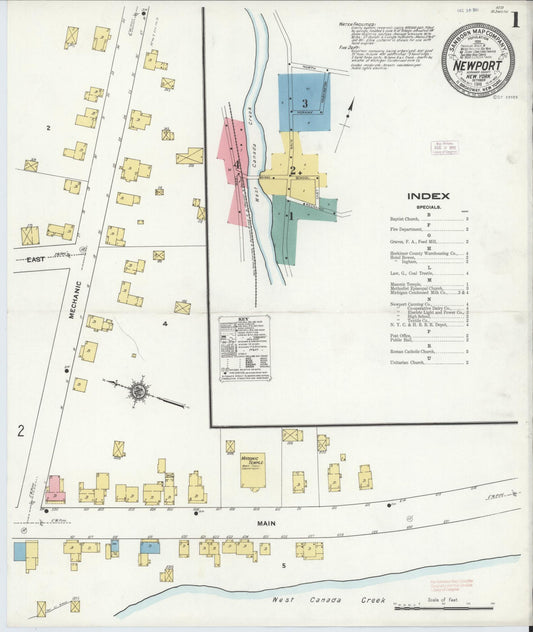 Sanborn Fire Insurance Map from Newport, Herkimer County, New York (1911), Sheet #0001 - Historic Sanborn Fire Insurance Map Print, vintage old map wall art, antique decor, genealogy gift, New York New York map
