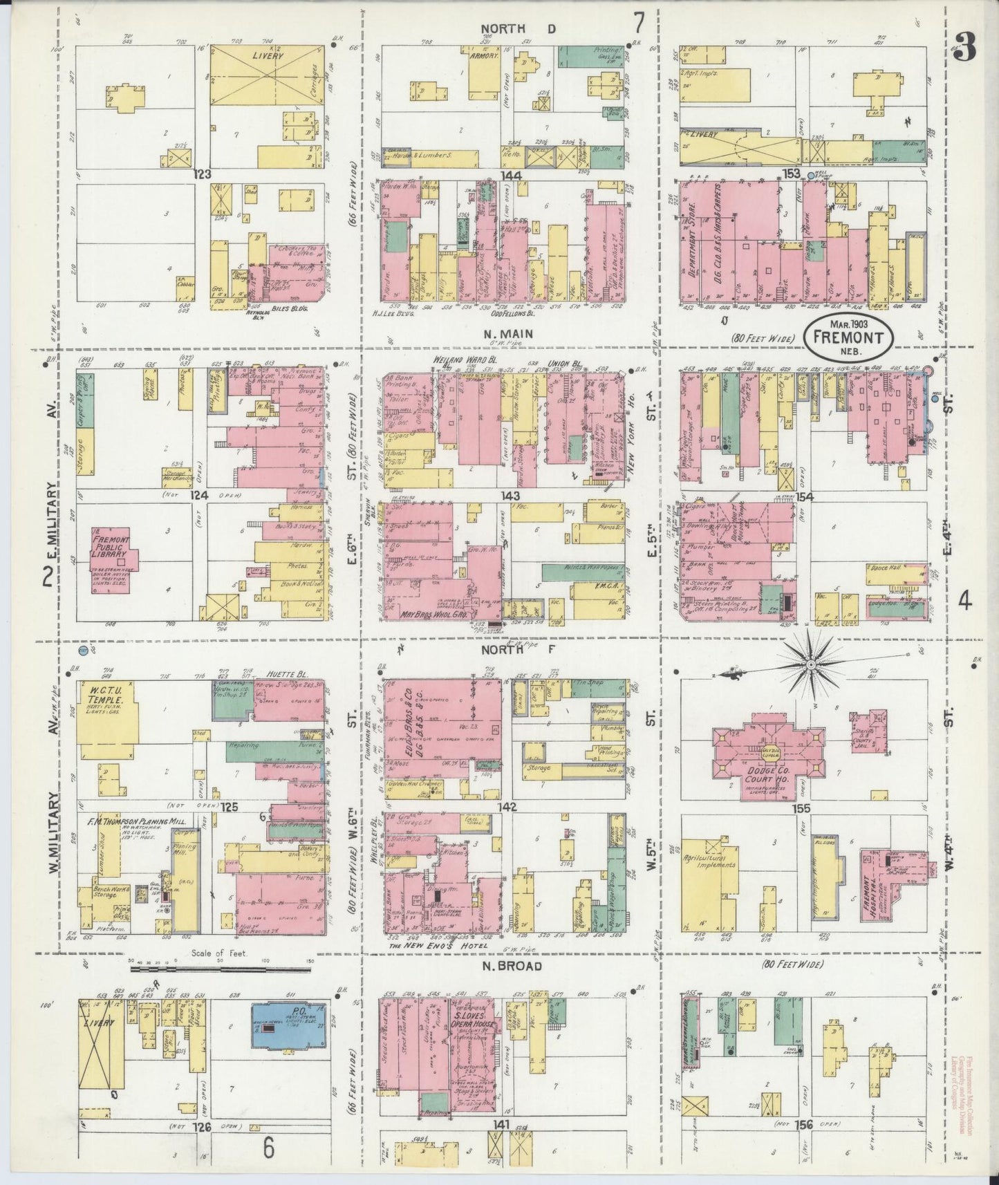 Sanborn Fire Insurance Map from Fremont, Dodge County, Nebraska (1903), Sheet #0003 - Complete Map Set gallery image, historic Sanborn map, vintage wall art, Nebraska Nebraska