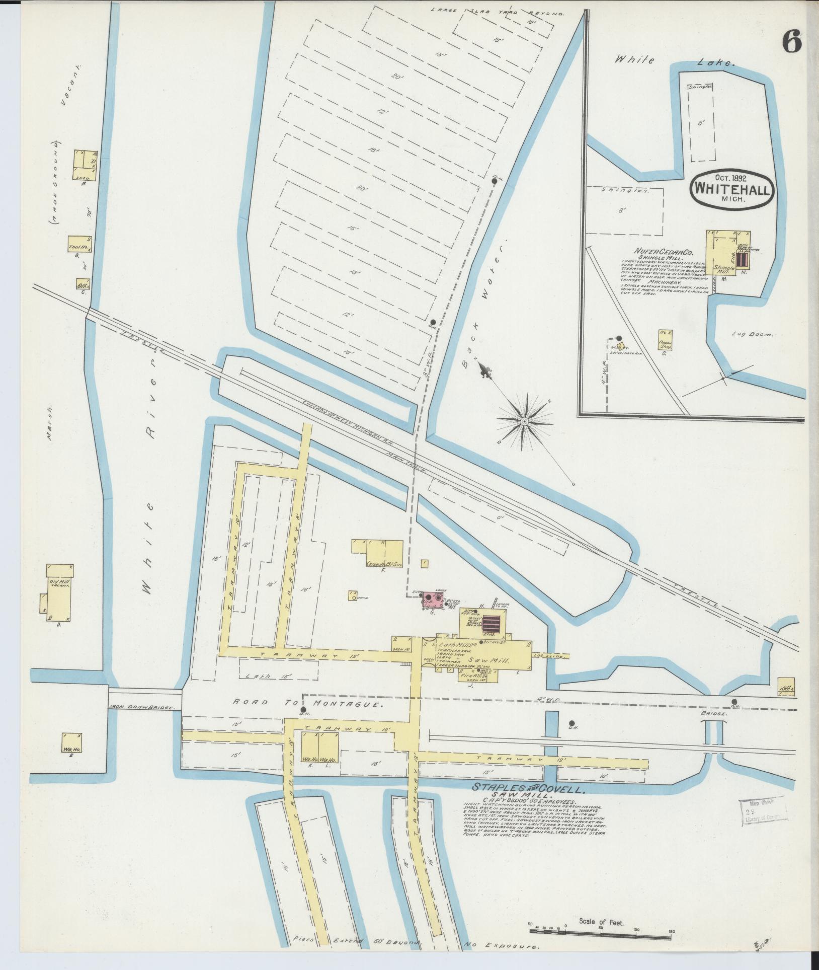 Sanborn Fire Insurance Map from Whitehall, Muskegon County, Michigan (1892), Sheet #0006 - Complete Map Set gallery image, historic Sanborn map, vintage wall art, Michigan Michigan