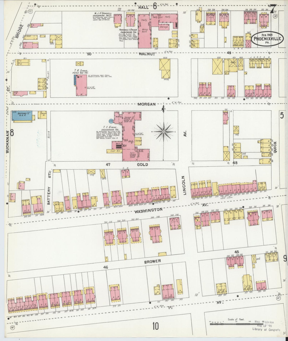 Sanborn Fire Insurance Map from Phoenixville, Chester County, Pennsylvania (1906), Sheet #0007 - Historic Sanborn Fire Insurance Map Print, vintage old map wall art, antique decor, genealogy gift, Pennsylvania Pennsylvania map