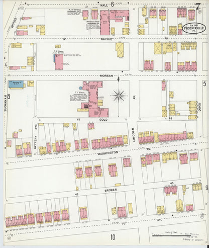 Sanborn Fire Insurance Map from Phoenixville, Chester County, Pennsylvania (1906), Sheet #0007 - Historic Sanborn Fire Insurance Map Print, vintage old map wall art, antique decor, genealogy gift, Pennsylvania Pennsylvania map