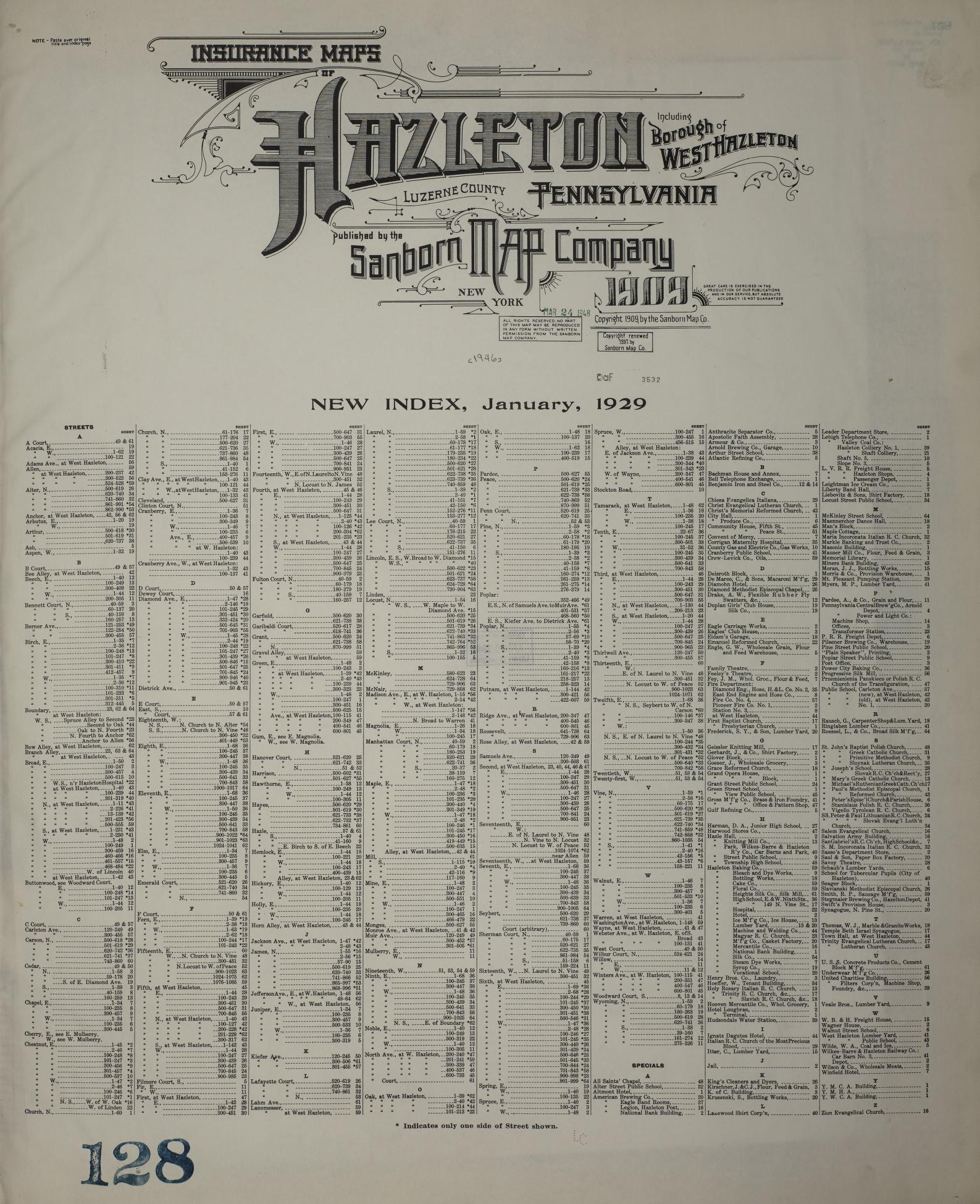 Sanborn Fire Insurance Map from Hazleton, Luzerne County, Pennsylvania. (1946) – Historic Sanborn Fire Insurance Map Print