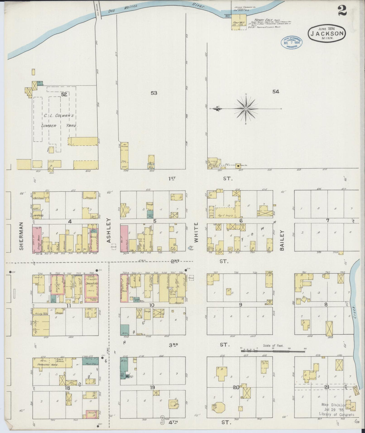 Sanborn Fire Insurance Map from Jackson, Jackson County, Minnesota (1894), Sheet #0002 - Complete Map Set gallery image, historic Sanborn map, vintage wall art, Minnesota Minnesota