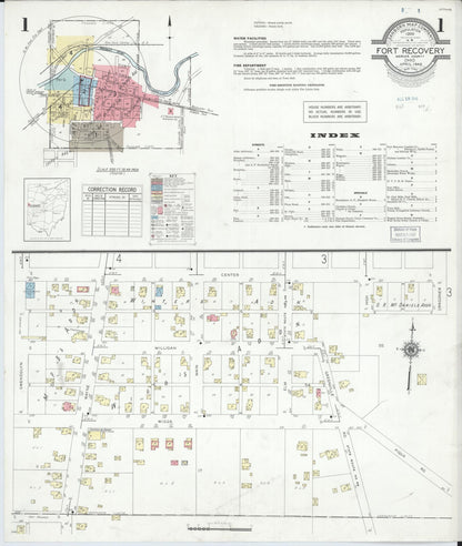Sanborn Fire Insurance Map from Fort Recovery, Mercer County, Ohio (1946), Sheet #0001 - Historic Sanborn Fire Insurance Map Print, vintage old map wall art, antique decor, genealogy gift, Ohio Ohio map