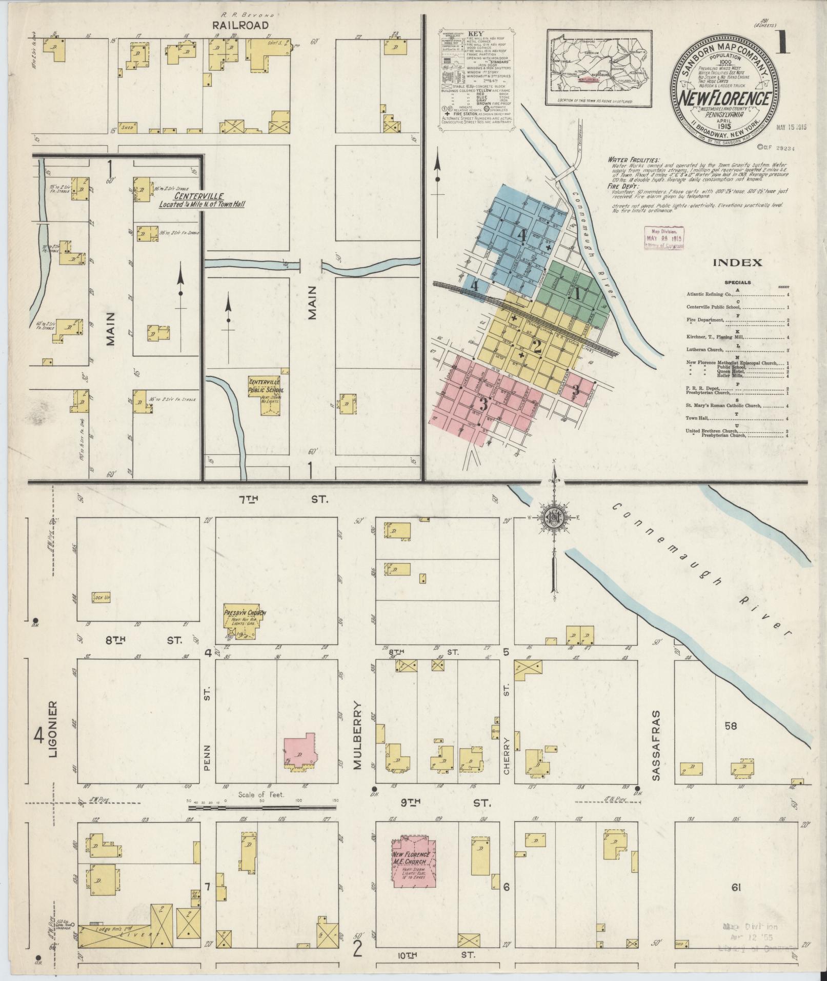 Sanborn Fire Insurance Map from New Florence, Westmoreland County, Pennsylvania (1915), Sheet #0001 - Complete Map Set gallery image, historic Sanborn map, vintage wall art, Pennsylvania Pennsylvania