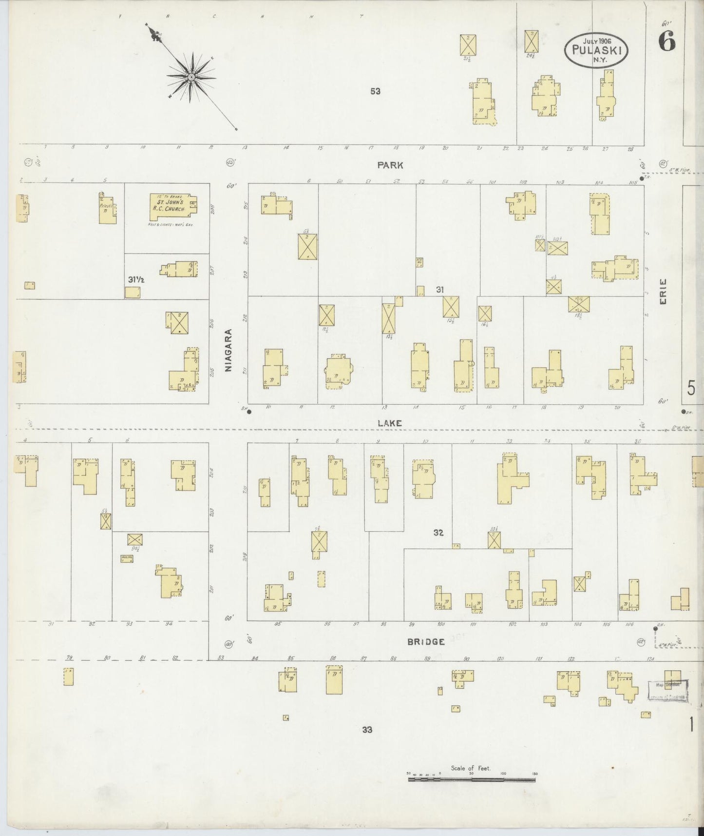 Sanborn Fire Insurance Map from Pulaski, Oswego County, New York (1906), Sheet #0006 - Historic Sanborn Fire Insurance Map Print, vintage old map wall art, antique decor, genealogy gift, New York New York map