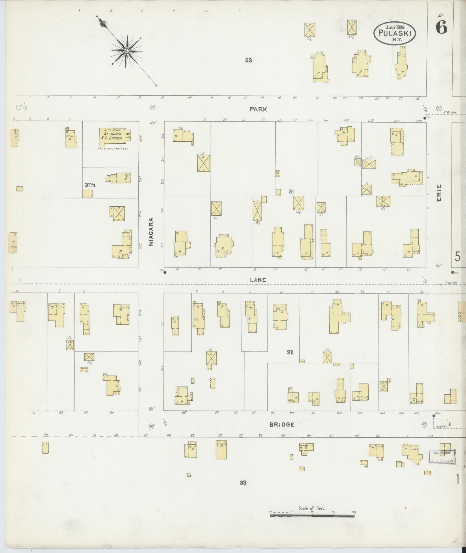 Sanborn Fire Insurance Map from Pulaski, Oswego County, New York (1906), Sheet #0006 - Historic Sanborn Fire Insurance Map Print, vintage old map wall art, antique decor, genealogy gift, New York New York map