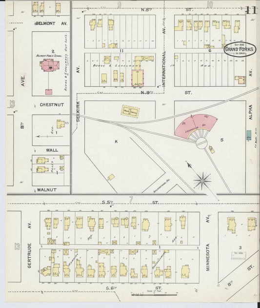 Sanborn Fire Insurance Map from Grand Forks, Grand Forks County, North Dakota (1892), Sheet #0011 - Historic Sanborn Fire Insurance Map Print, vintage old map wall art, antique decor, genealogy gift, North Dakota North Dakota map