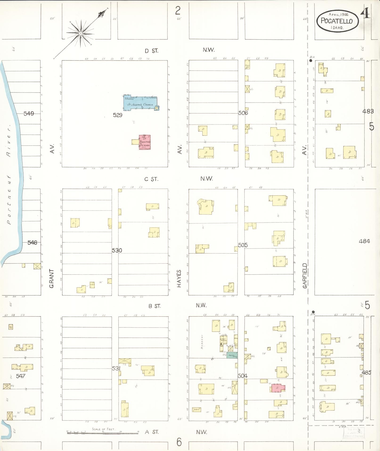 Sanborn Fire Insurance Map from Pocatello, Bannock County, Idaho (1900), Sheet #0004 - Complete Map Set gallery image, historic Sanborn map, vintage wall art, Idaho Idaho