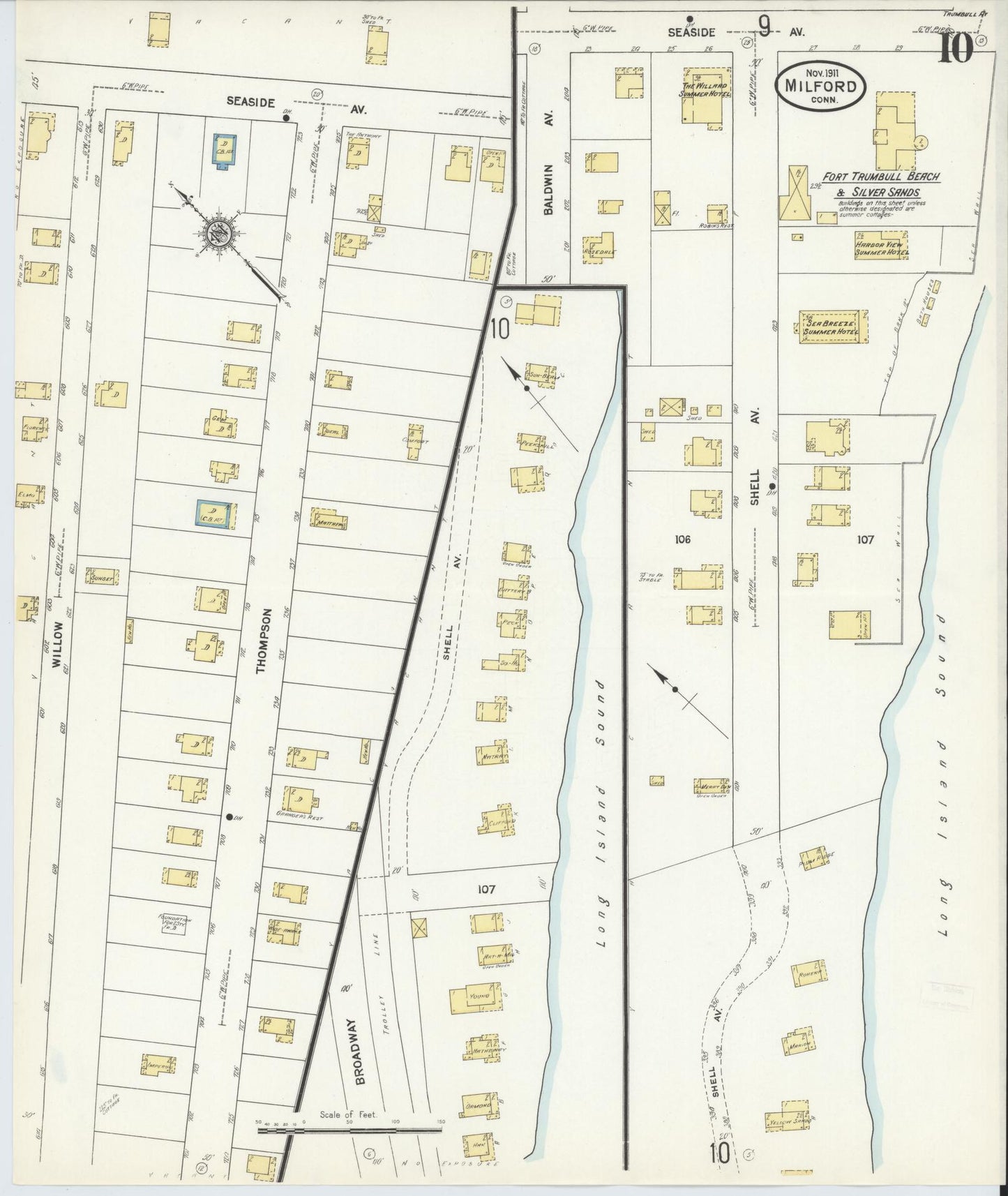 Sanborn Fire Insurance Map from Milford, New Haven County, Connecticut (1911), Sheet #0010 - Historic Sanborn Fire Insurance Map Print, vintage old map wall art, antique decor, genealogy gift, Connecticut Connecticut map