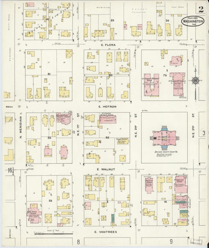 Sanborn Fire Insurance Map from Washington, Daviess County, Indiana (1909), Sheet #0002 - Historic Sanborn Fire Insurance Map Print, vintage old map wall art, antique decor, genealogy gift, Indiana Indiana map
