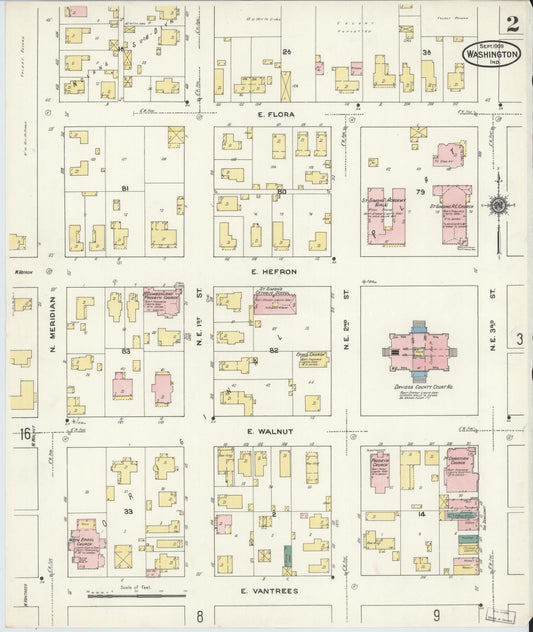 Sanborn Fire Insurance Map from Washington, Daviess County, Indiana (1909), Sheet #0002 - Historic Sanborn Fire Insurance Map Print, vintage old map wall art, antique decor, genealogy gift, Indiana Indiana map