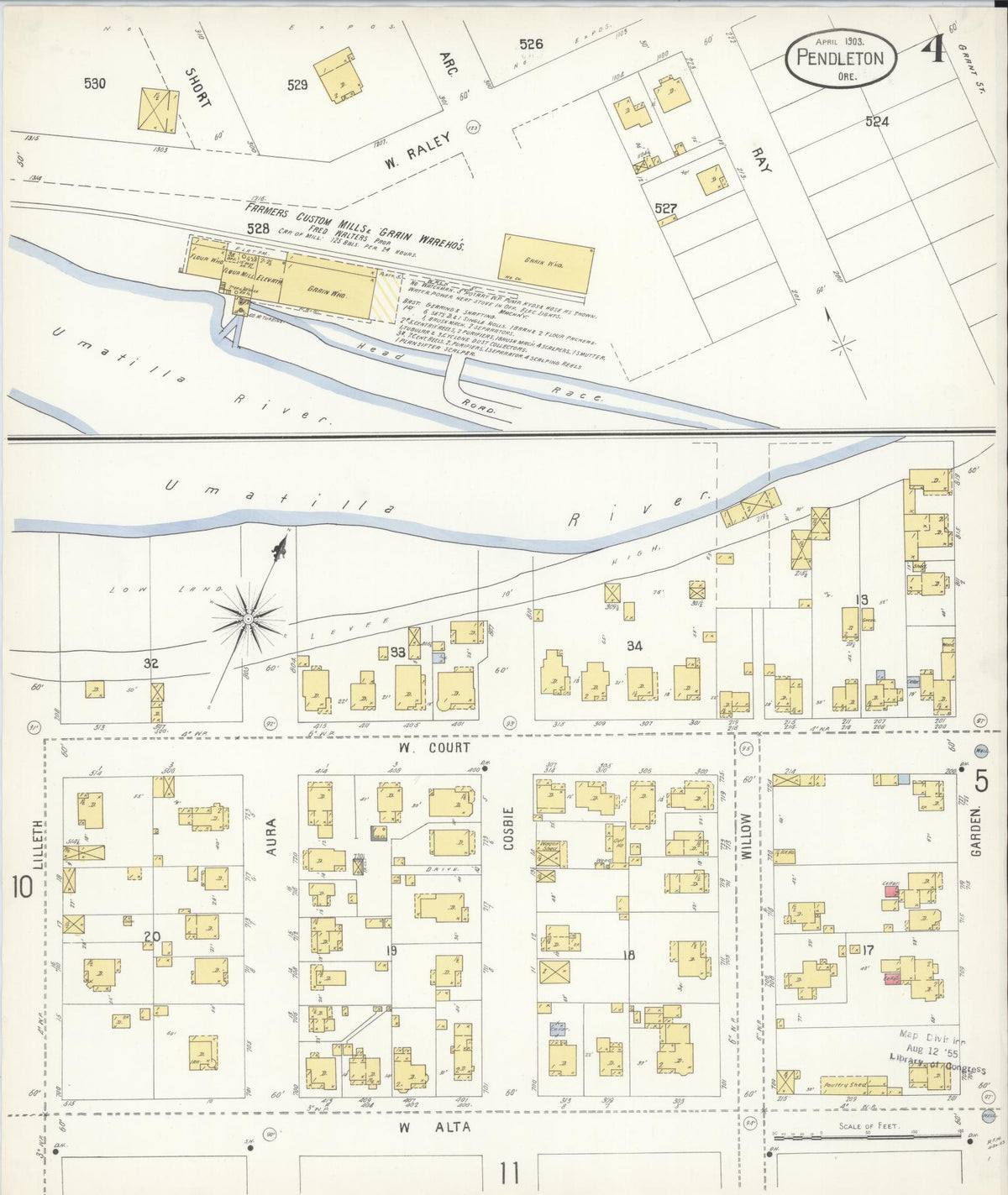 Sanborn Fire Insurance Map from Pendleton, Umatilla County, Oregon (1903), Sheet #0004 - Historic Sanborn Fire Insurance Map Print, vintage old map wall art, antique decor, genealogy gift, Oregon Oregon map
