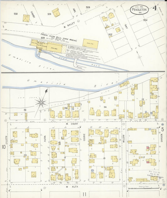 Sanborn Fire Insurance Map from Pendleton, Umatilla County, Oregon (1903), Sheet #0004 - Historic Sanborn Fire Insurance Map Print, vintage old map wall art, antique decor, genealogy gift, Oregon Oregon map