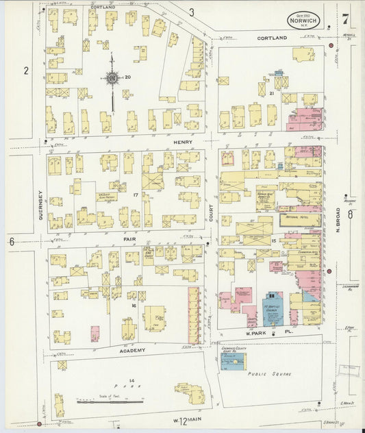 Sanborn Fire Insurance Map from Norwich, Chenango County, New York (1910), Sheet #0007 - Historic Sanborn Fire Insurance Map Print, vintage old map wall art, antique decor, genealogy gift, New York New York map