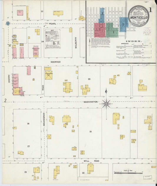 Sanborn Fire Insurance Map from Monticello, Jefferson County, Florida (1903), Sheet #0001 - Complete Map Set gallery image, historic Sanborn map, vintage wall art, Florida Florida