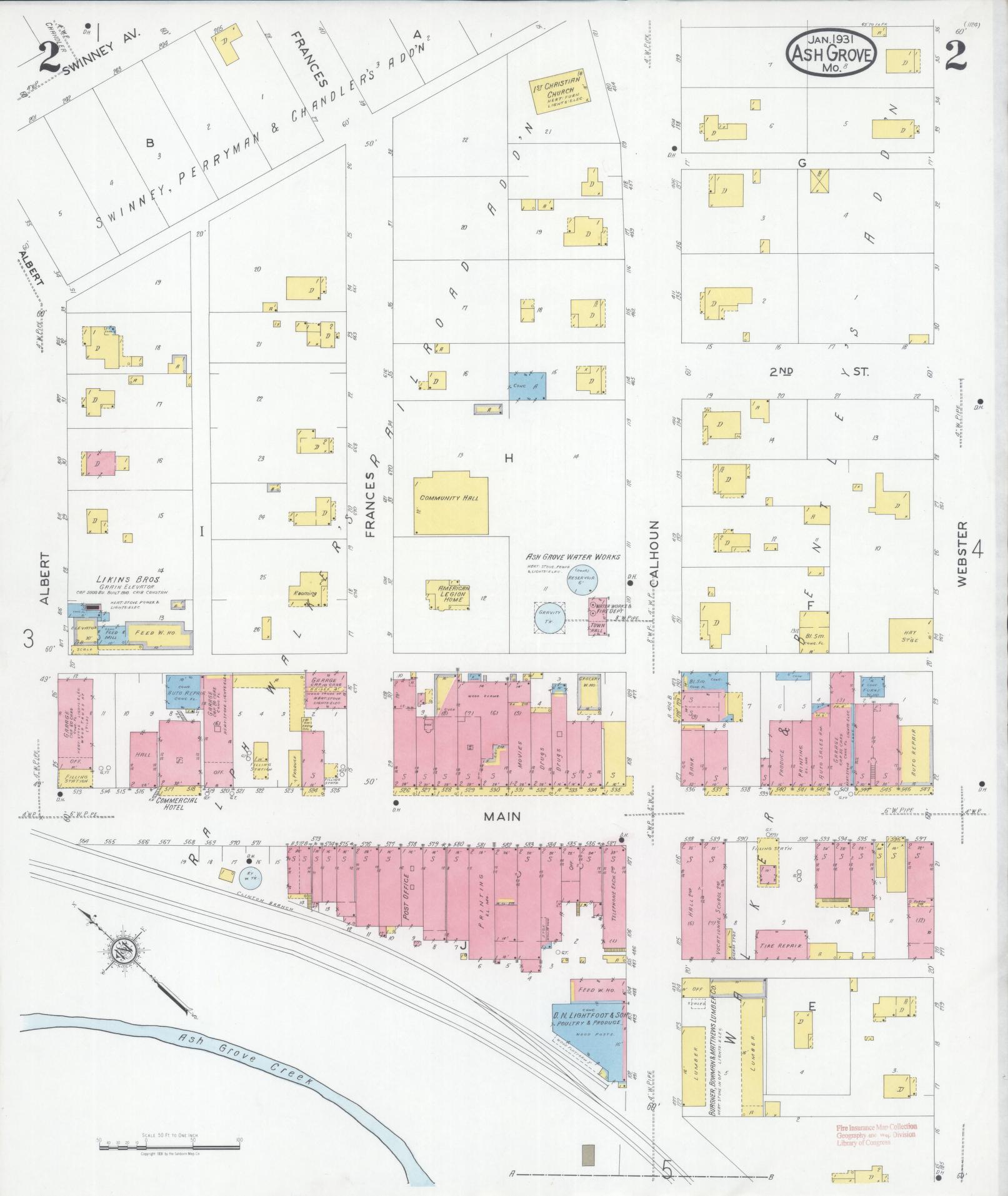 Sanborn Fire Insurance Map from Ash Grove, Greene County, Missouri (1931), Sheet #0002 - Complete Map Set gallery image, historic Sanborn map, vintage wall art, Missouri Missouri