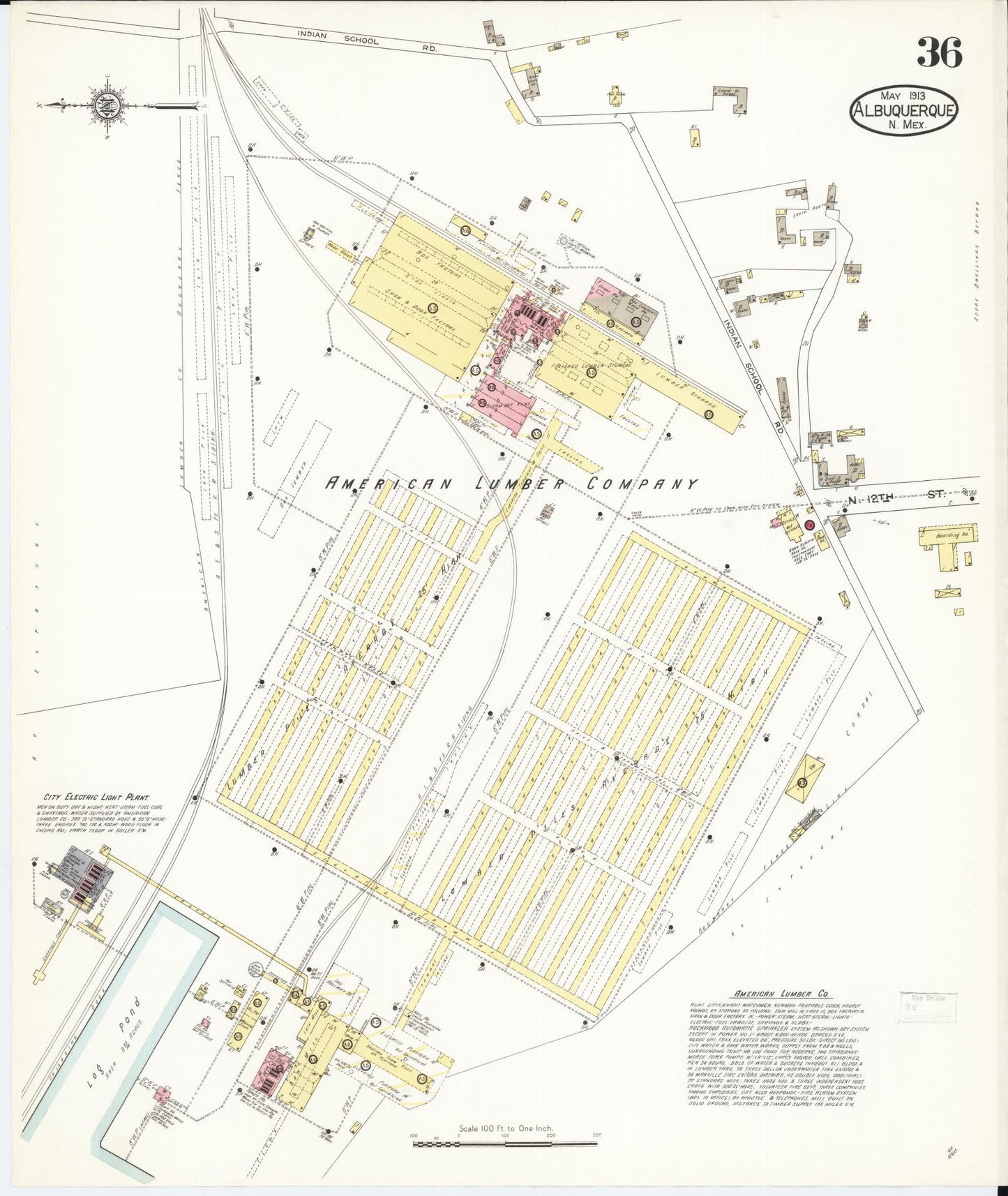 Sanborn Fire Insurance Map from Albuquerque, Bernalillo County, New Mexico (1913), Sheet #0036 - Complete Map Set gallery image, historic Sanborn map, vintage wall art, New Mexico New Mexico