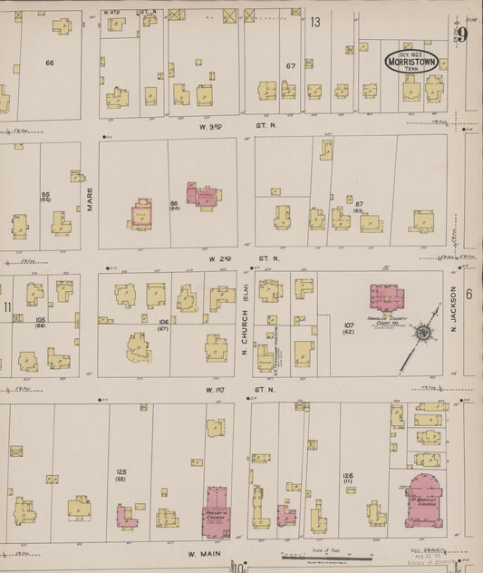 Sanborn Fire Insurance Map from Morristown, Hamblen County, Tennessee (1922), Sheet #0009 - Historic Sanborn Fire Insurance Map Print, vintage old map wall art, antique decor, genealogy gift, Tennessee Tennessee map