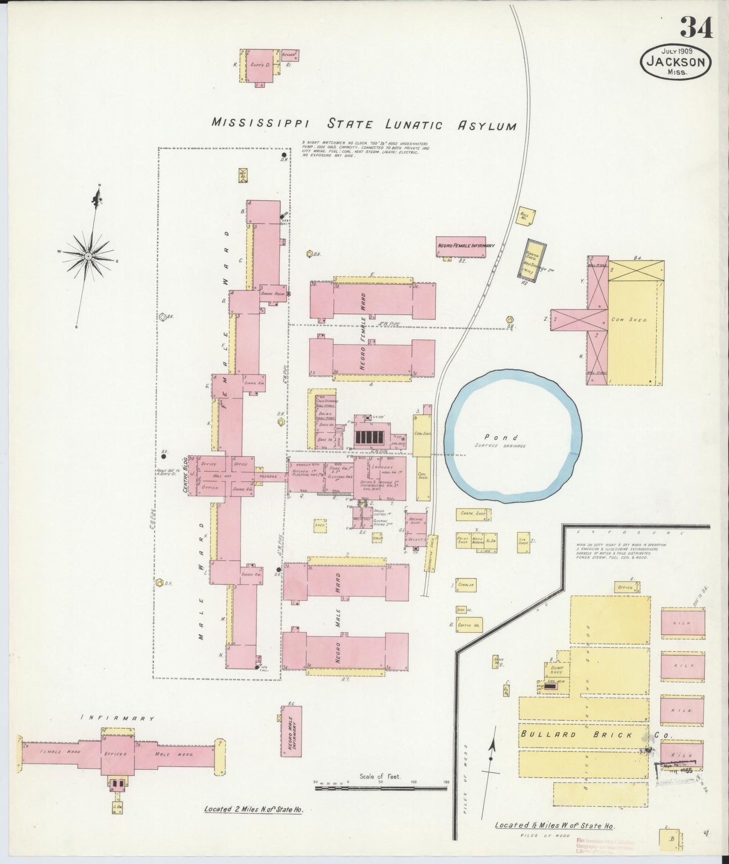 Sanborn Fire Insurance Map from Jackson, Hinds County, Mississippi (1909), Sheet #0034 - Complete Map Set gallery image, historic Sanborn map, vintage wall art, Mississippi Mississippi
