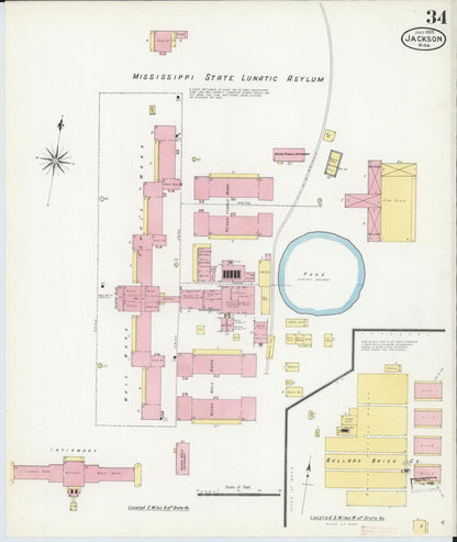 Sanborn Fire Insurance Map from Jackson, Hinds County, Mississippi (1909), Sheet #0034 - Complete Map Set gallery image, historic Sanborn map, vintage wall art, Mississippi Mississippi