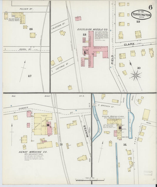 Sanborn Fire Insurance Map from Torrington, Litchfield County, Connecticut (1891), Sheet #0006 - Historic Sanborn Fire Insurance Map Print, vintage old map wall art, antique decor, genealogy gift, Connecticut Connecticut map