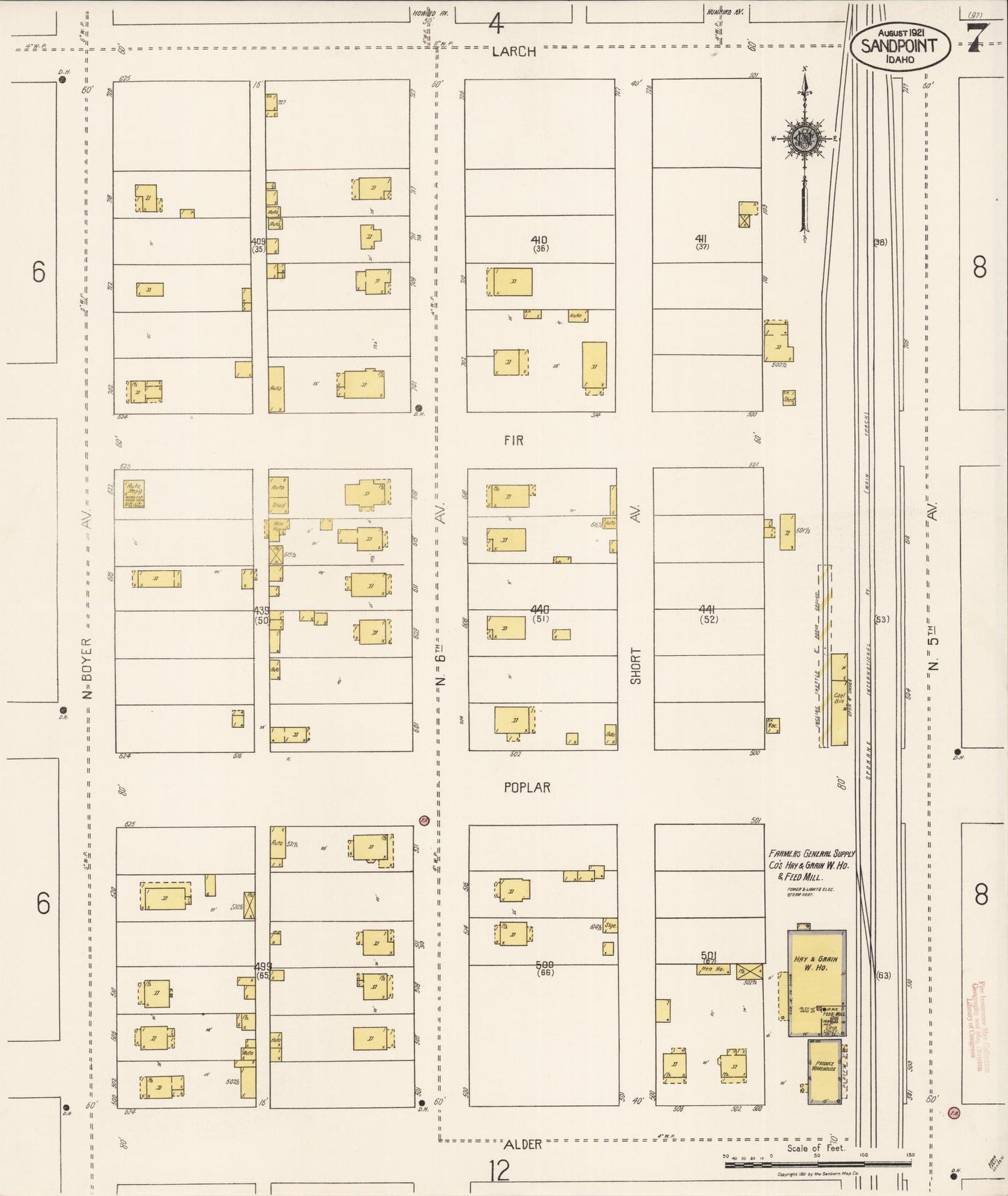 Sanborn Fire Insurance Map from Sandpoint, Bonner County, Idaho (1921), Sheet #0007 - Complete Map Set gallery image, historic Sanborn map, vintage wall art, Idaho Idaho