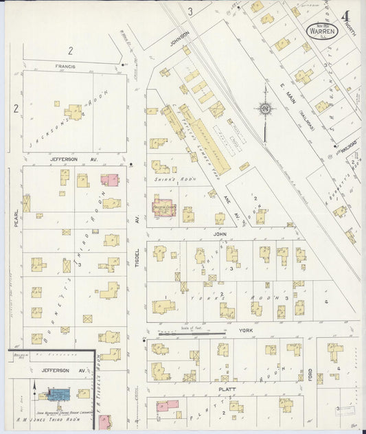 Sanborn Fire Insurance Map from Warren, Jo Daviess County, Illinois (1912), Sheet #0004 - Historic Sanborn Fire Insurance Map Print, vintage old map wall art, antique decor, genealogy gift, Illinois Illinois map