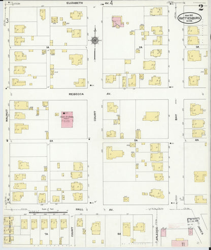 Sanborn Fire Insurance Map from Hattiesburg, Forrest County, Mississippi (1910), Sheet #0002 - Complete Map Set gallery image, historic Sanborn map, vintage wall art, Mississippi Mississippi