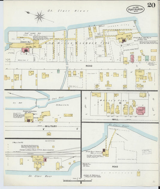 Sanborn Fire Insurance Map from Port Huron, Saint Clair County, Michigan (1898), Sheet #0020 - Historic Sanborn Fire Insurance Map Print, vintage old map wall art, antique decor, genealogy gift, Michigan Michigan map