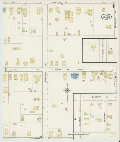Sanborn Fire Insurance Map from De Land, Volusia County, Florida (1915), Sheet #0004 - Complete Map Set gallery image, historic Sanborn map, vintage wall art, Florida Florida