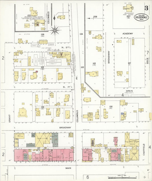 Sanborn Fire Insurance Map from Goldendale, Klickitat County, Washington (1909), Sheet #0003 - Historic Sanborn Fire Insurance Map Print, vintage old map wall art, antique decor, genealogy gift, Washington Washington map