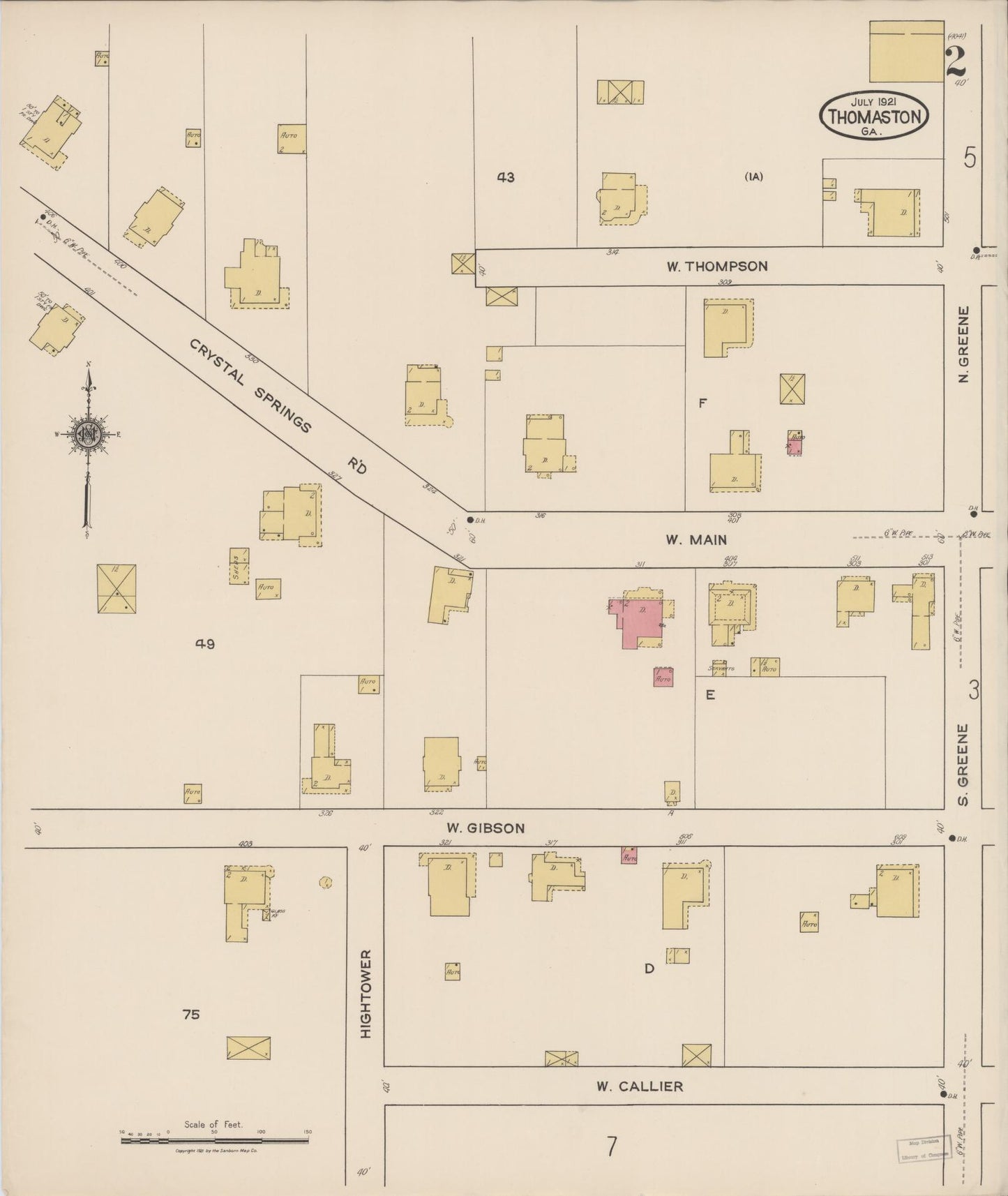 Sanborn Fire Insurance Map from Thomaston, Upson County, Georgia (1921), Sheet #0002 - Complete Map Set gallery image, historic Sanborn map, vintage wall art, Georgia Georgia