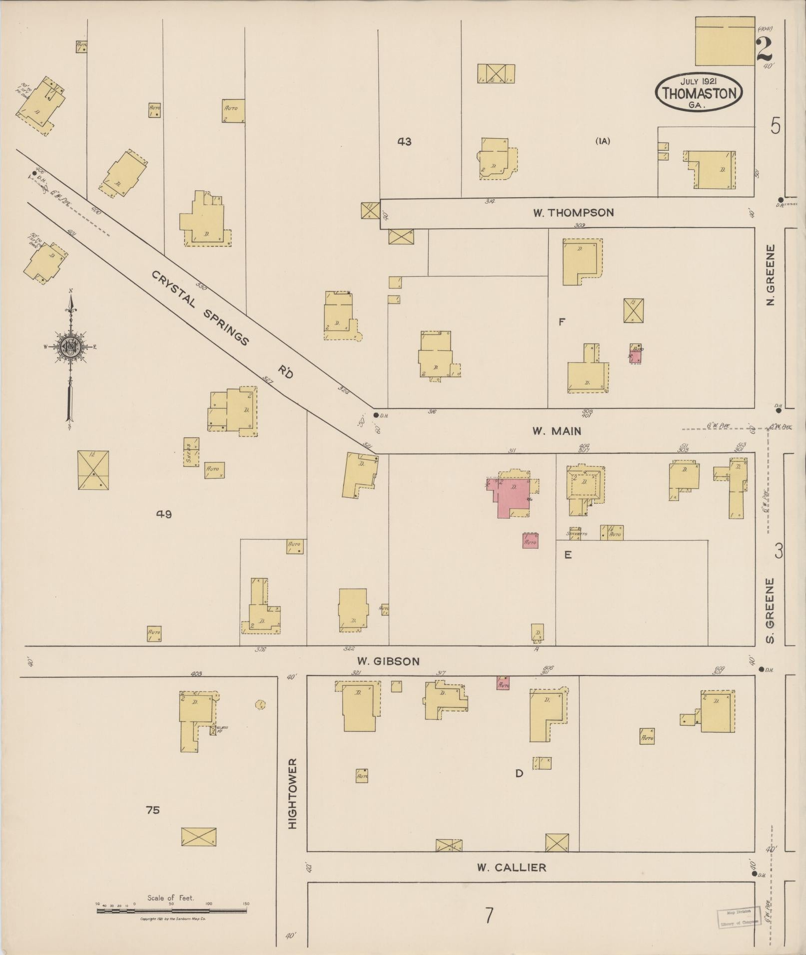 Sanborn Fire Insurance Map from Thomaston, Upson County, Georgia (1921), Sheet #0002 - Complete Map Set gallery image, historic Sanborn map, vintage wall art, Georgia Georgia