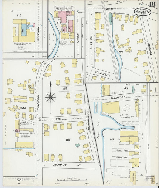 Sanborn Fire Insurance Map from Malden, Middlesex County, Massachusetts (1892), Sheet #0018 - Historic Sanborn Fire Insurance Map Print, vintage old map wall art, antique decor, genealogy gift, Massachusetts Massachusetts map
