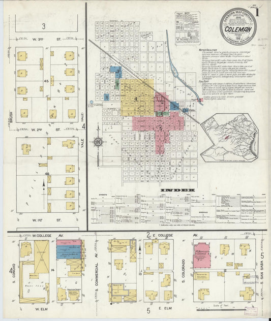 Sanborn Fire Insurance Map from Coleman, Coleman County, Texas (1916), Sheet #0001 - Complete Map Set gallery image, historic Sanborn map, vintage wall art, Texas Texas