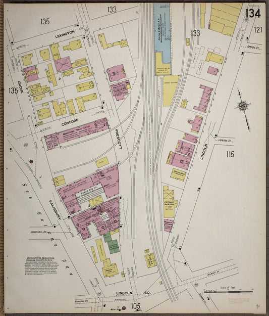 Sanborn Fire Insurance Map from Worcester, Worcester County, Massachusetts (1910), Sheet #0134 - Historic Sanborn Fire Insurance Map Print, vintage old map wall art, antique decor, genealogy gift, Massachusetts Massachusetts map