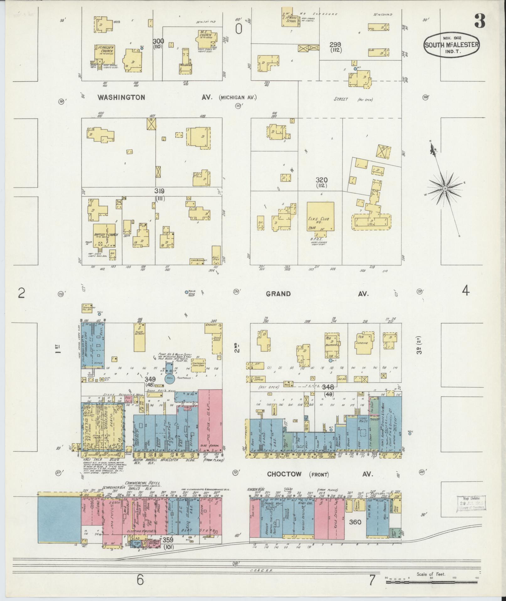 Sanborn Fire Insurance Map from South McAlester, Pittsburg County, Oklahoma (1902), Sheet #0003 - Historic Sanborn Fire Insurance Map Print, vintage old map wall art, antique decor, genealogy gift, Oklahoma Oklahoma map
