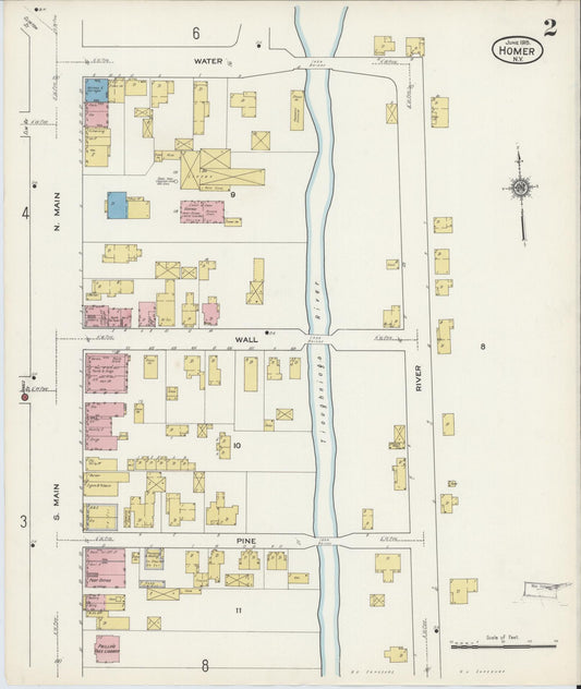 Sanborn Fire Insurance Map from Homer, Cortland County, New York (1915), Sheet #0002 - Historic Sanborn Fire Insurance Map Print, vintage old map wall art, antique decor, genealogy gift, New York New York map