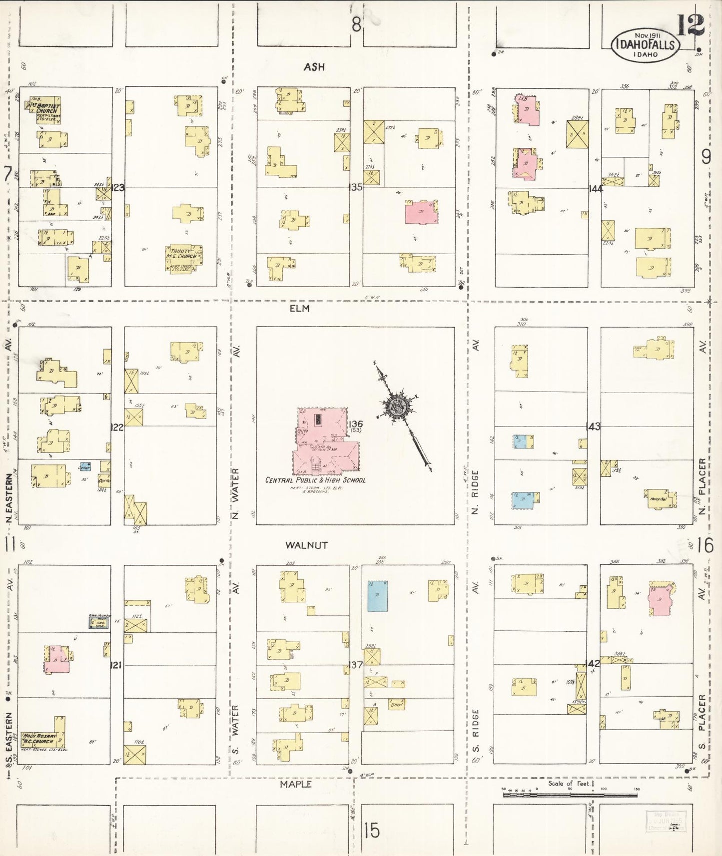 Sanborn Fire Insurance Map from Idaho Falls, Bonneville County, Idaho (1911), Sheet #0012 - Historic Sanborn Fire Insurance Map Print, vintage old map wall art, antique decor, genealogy gift, Idaho Idaho map