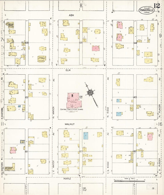 Sanborn Fire Insurance Map from Idaho Falls, Bonneville County, Idaho (1911), Sheet #0012 - Historic Sanborn Fire Insurance Map Print, vintage old map wall art, antique decor, genealogy gift, Idaho Idaho map