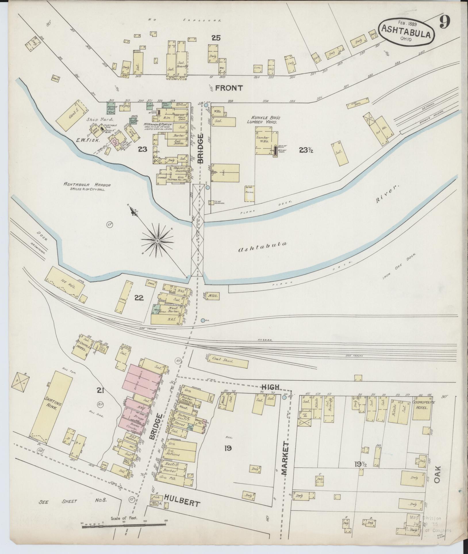 Sanborn Fire Insurance Map from Ashtabula, Ashtabula County, Ohio (1889), Sheet #0009 - Historic Sanborn Fire Insurance Map Print, vintage old map wall art, antique decor, genealogy gift, Ohio Ohio map