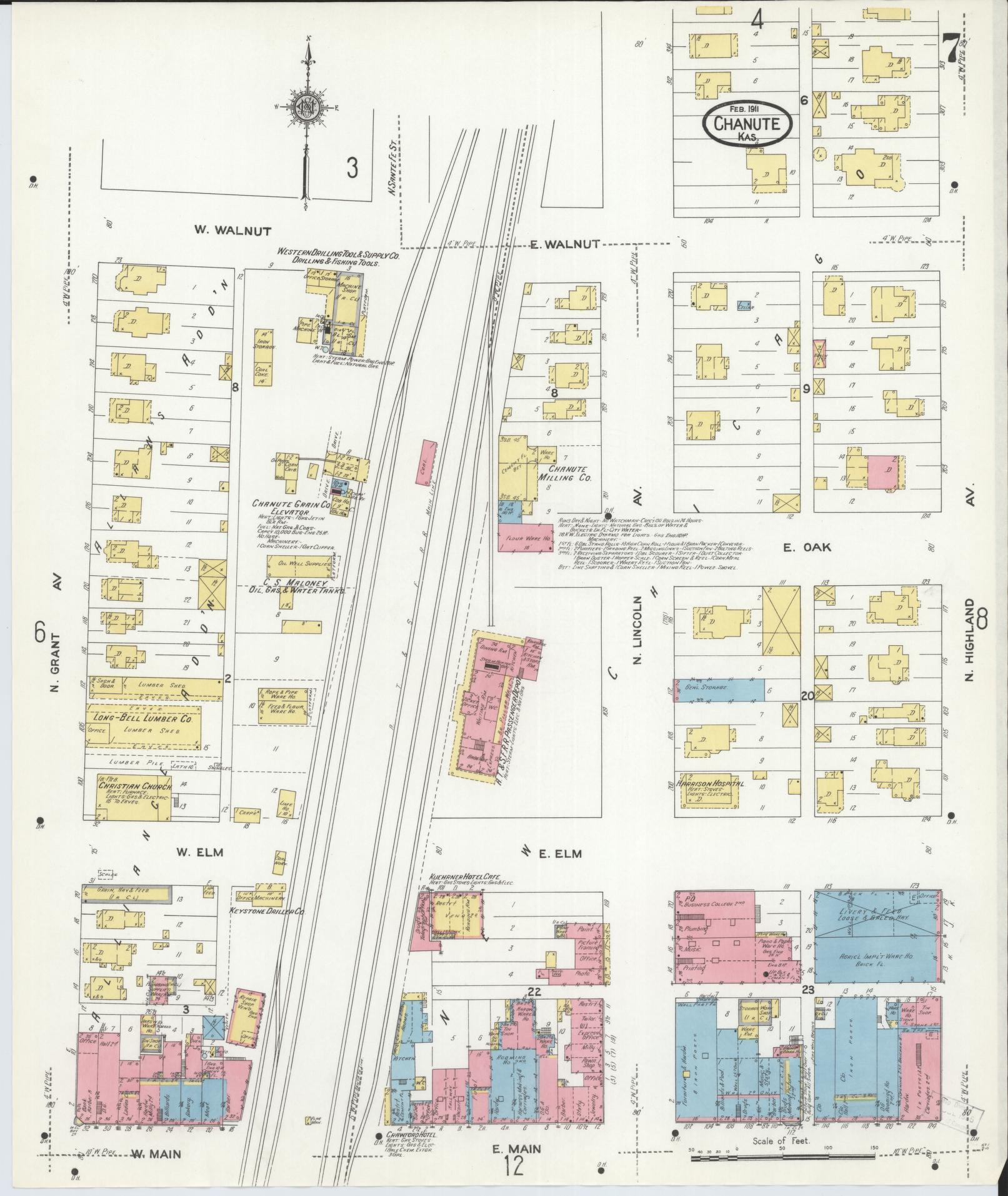 Sanborn Fire Insurance Map from Chanute, Neosho County, Kansas (1911), Sheet #0007 - Historic Sanborn Fire Insurance Map Print, vintage old map wall art, antique decor, genealogy gift, Kansas Kansas map