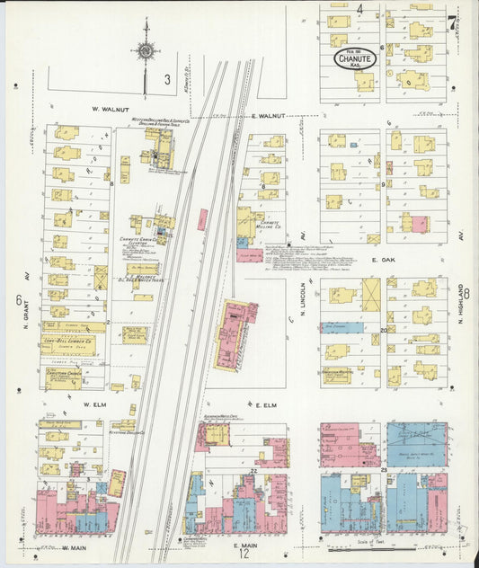 Sanborn Fire Insurance Map from Chanute, Neosho County, Kansas (1911), Sheet #0007 - Historic Sanborn Fire Insurance Map Print, vintage old map wall art, antique decor, genealogy gift, Kansas Kansas map