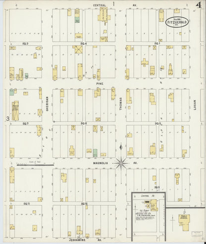 Sanborn Fire Insurance Map from Fitzgerald, Ben Hill County, Georgia (1898), Sheet #0004 - Complete Map Set gallery image, historic Sanborn map, vintage wall art, Georgia Georgia