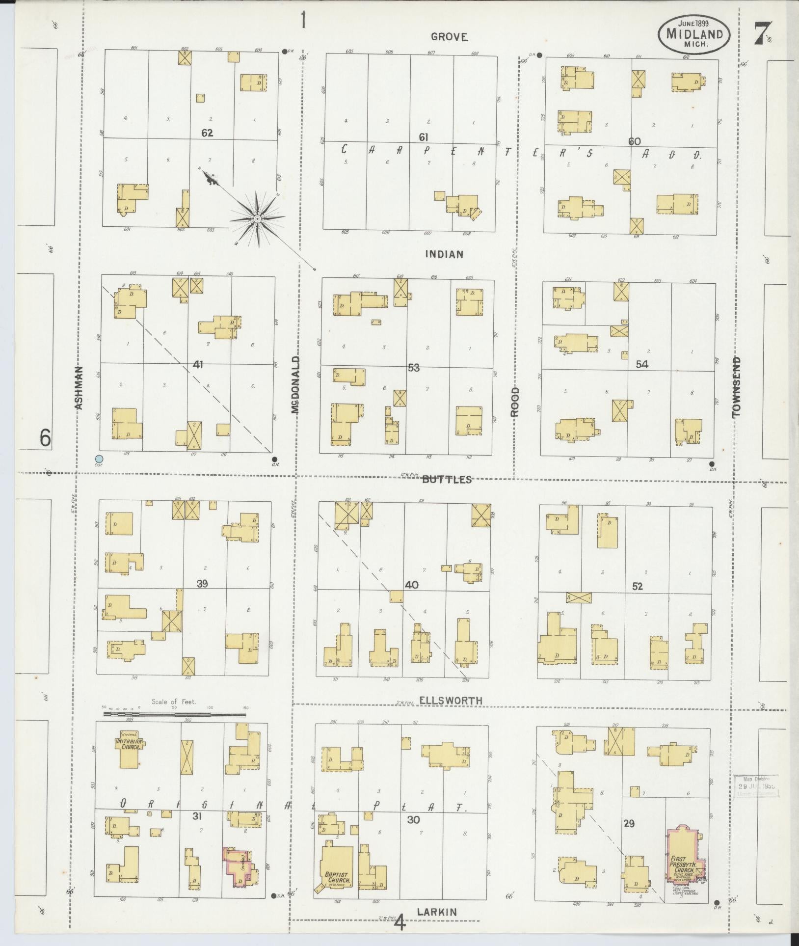 Sanborn Fire Insurance Map from Midland, Midland County, Michigan (1899), Sheet #0007 - Historic Sanborn Fire Insurance Map Print, vintage old map wall art, antique decor, genealogy gift, Michigan Michigan map