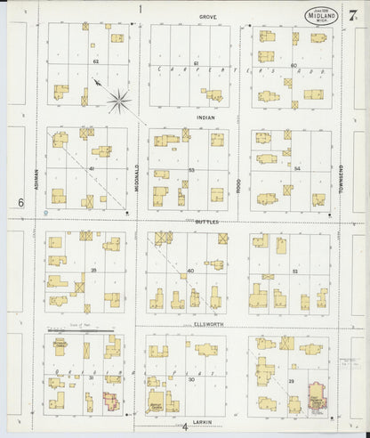 Sanborn Fire Insurance Map from Midland, Midland County, Michigan (1899), Sheet #0007 - Historic Sanborn Fire Insurance Map Print, vintage old map wall art, antique decor, genealogy gift, Michigan Michigan map