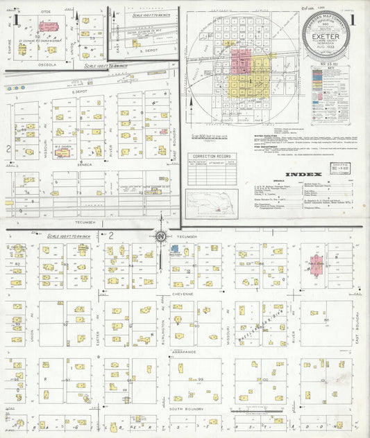 Sanborn Fire Insurance Map from Exeter, Fillmore County, Nebraska (1933), Sheet #0001 - Complete Map Set gallery image, historic Sanborn map, vintage wall art, Nebraska Nebraska